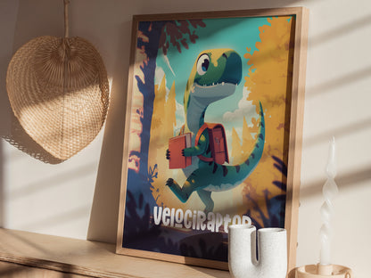 Velociraptor Poster | Kids Dinosaur Room Art | Framed or Unframed
