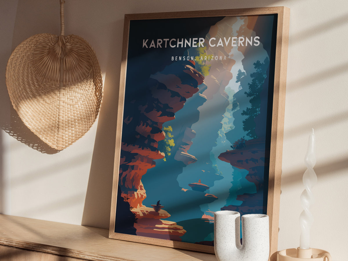 Kartchner Caverns, Benson, Arizona Poster | Underground Cave Destination Print Wall Art — styled in a modern interior