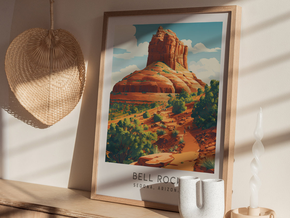 Bell Rock Matte Border Poster | Sedona, Arizona Travel Wall Art — styled in a modern interior
