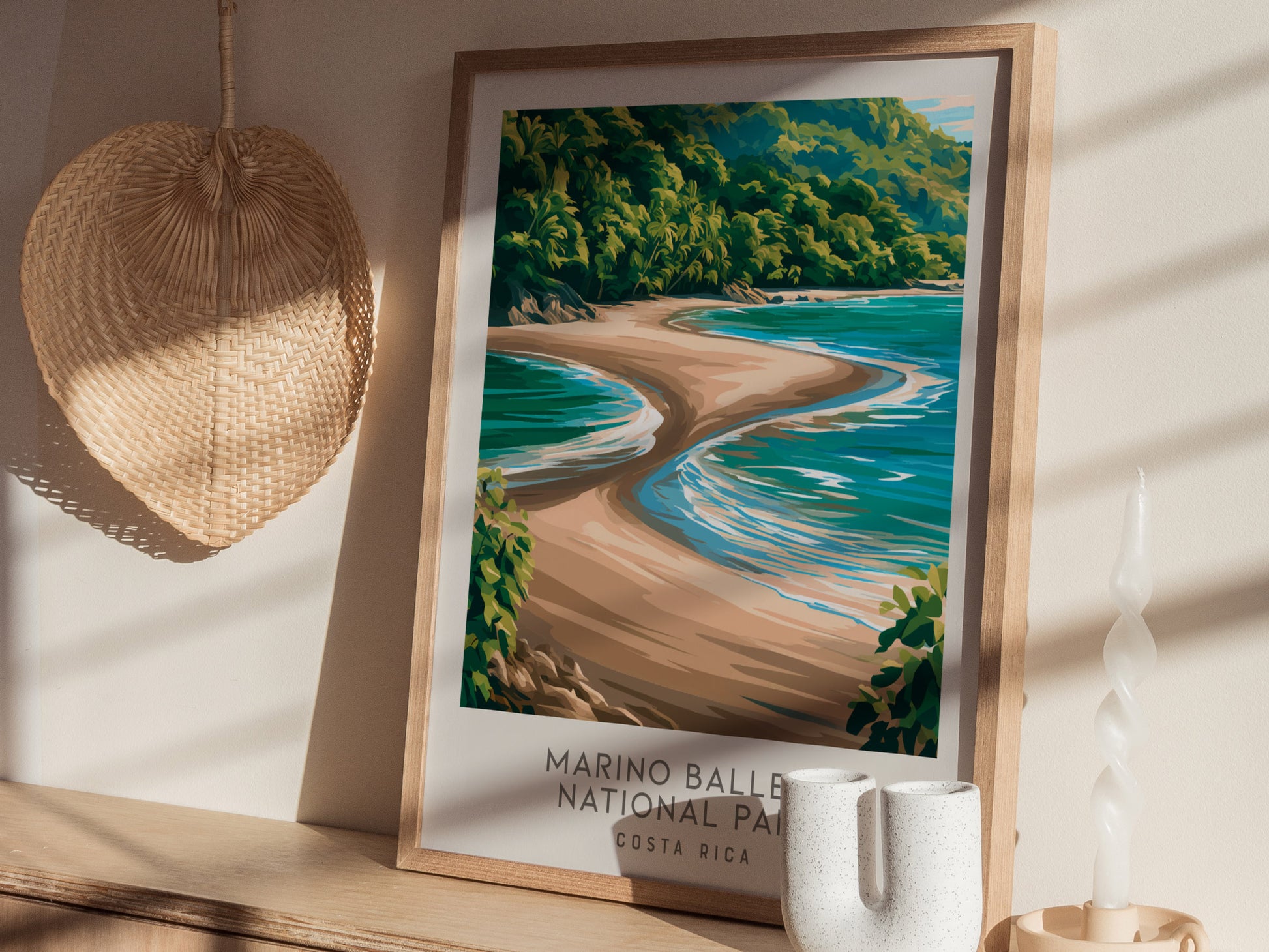 Marino Ballena National Park Matte Border Poster | Costa Rica Travel Wall Art — styled in a modern interior