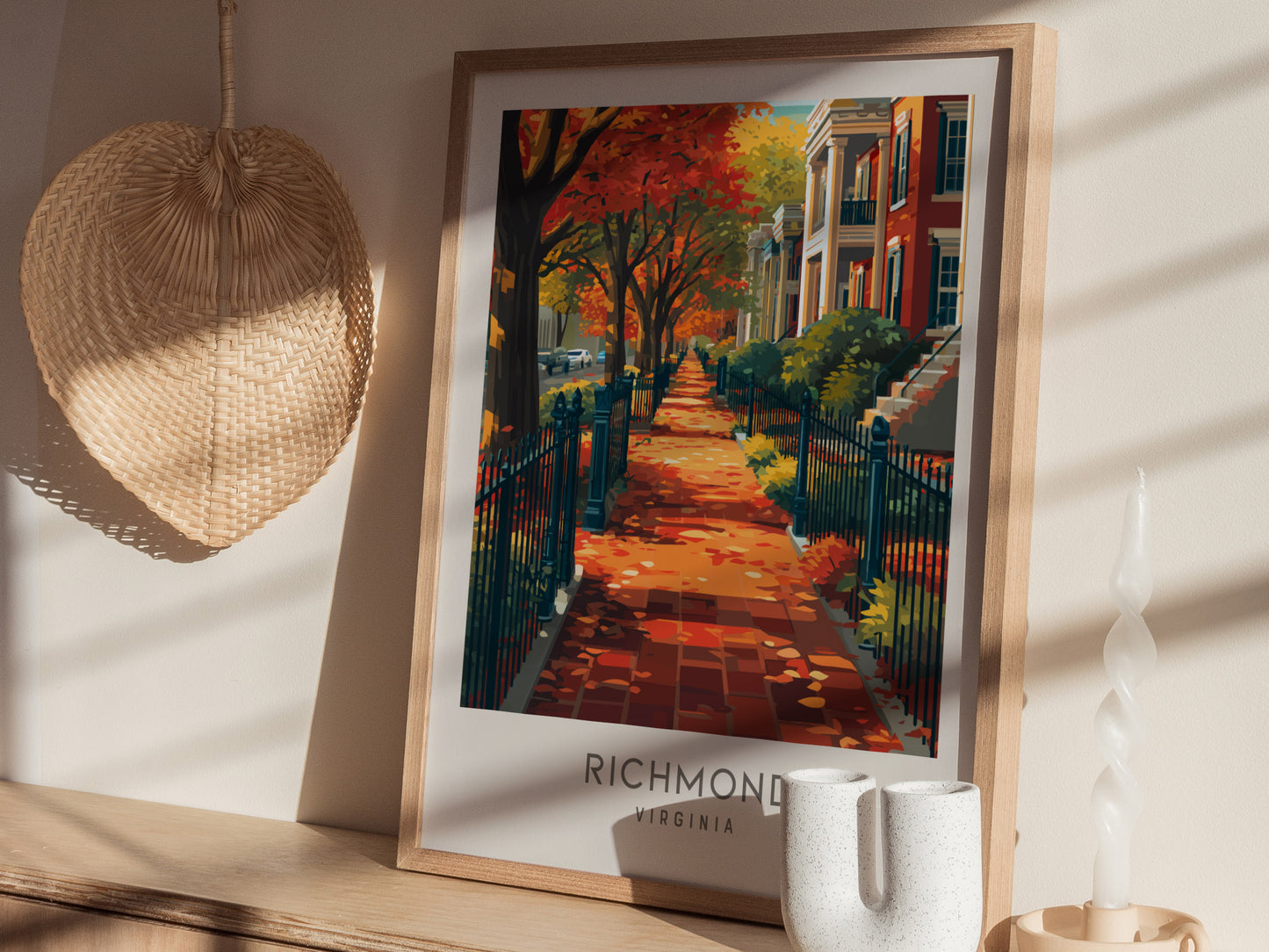 Richmond Matte Border Poster | Virginia Destination Print Travel Wall Art — styled in a modern interior