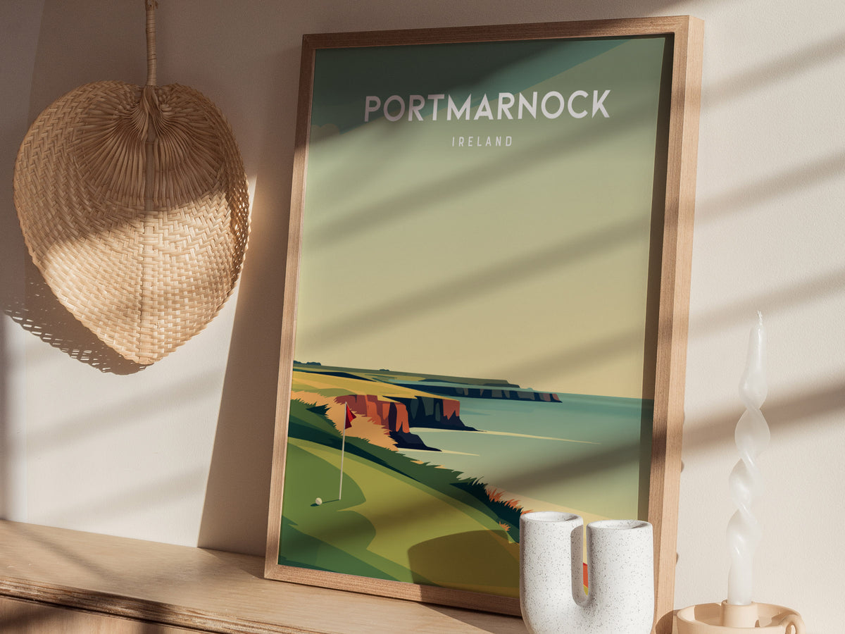 Portmarnock, Ireland Poster | Links Poster & Golfer Gift Wall Art — styled in a modern interior