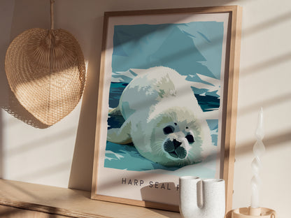 Harp Seal Pup, Pagophilus groenlandicus Poster | Arctic Wildlife Wall Art — styled in a modern interior