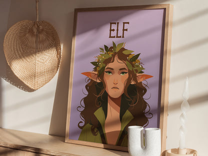 Elf Fantasy Portrait | LOTR Kids Room Wall Art | Framed or Unframed