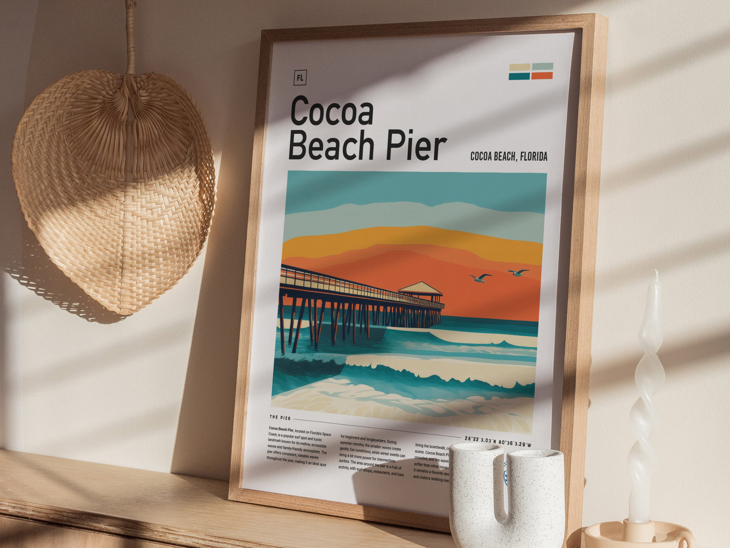 Cocoa Beach Pier Surf Spot Poster | Florida Surfer Wall Art | Framed or Unframed
