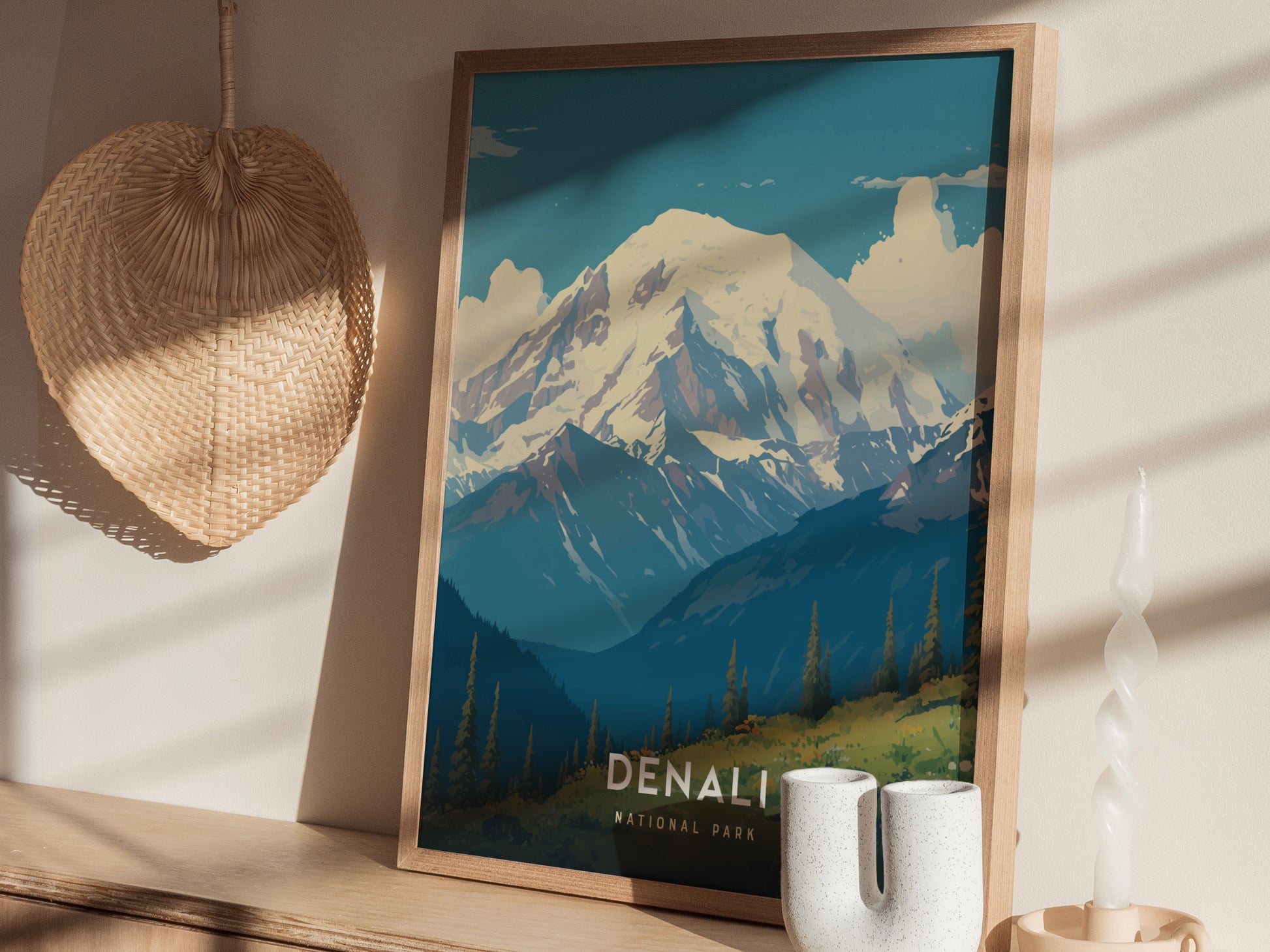 Denali National Park Poster | Alaska Hiker Print Wall Art | Framed or Unframed