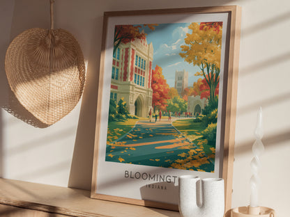 Bloomington Matte Border Poster | Indiana Destination Print Travel Wall Art — styled in a modern interior