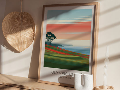 Olympic Club Matte Border Poster | California Golf Course Print & Country Club Decor — styled in a modern interior