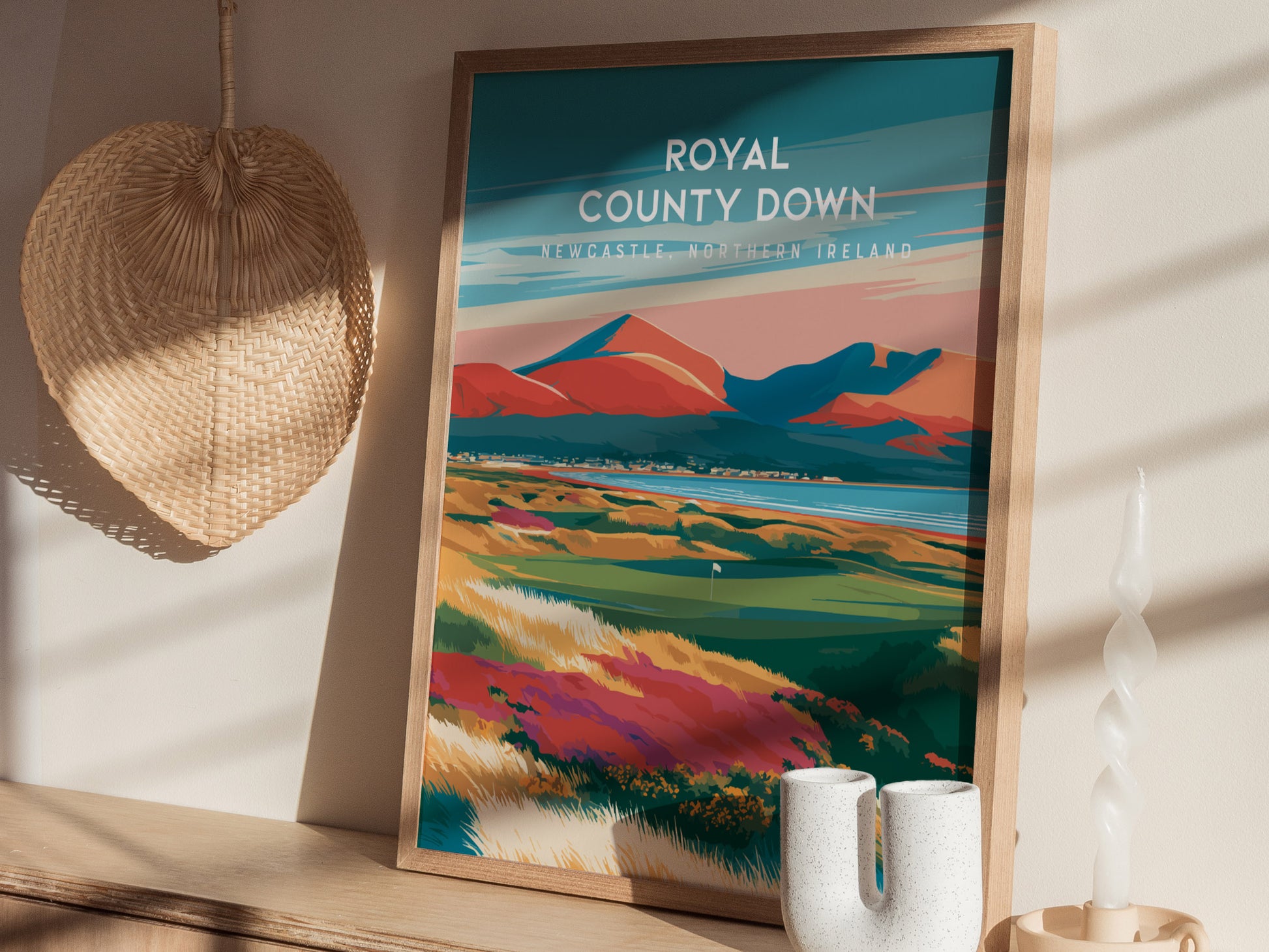 Royal County Down, Newcastle, Northern Ireland Poster | Country Club Decor Golfer Gift Wall Art — styled in a modern interior