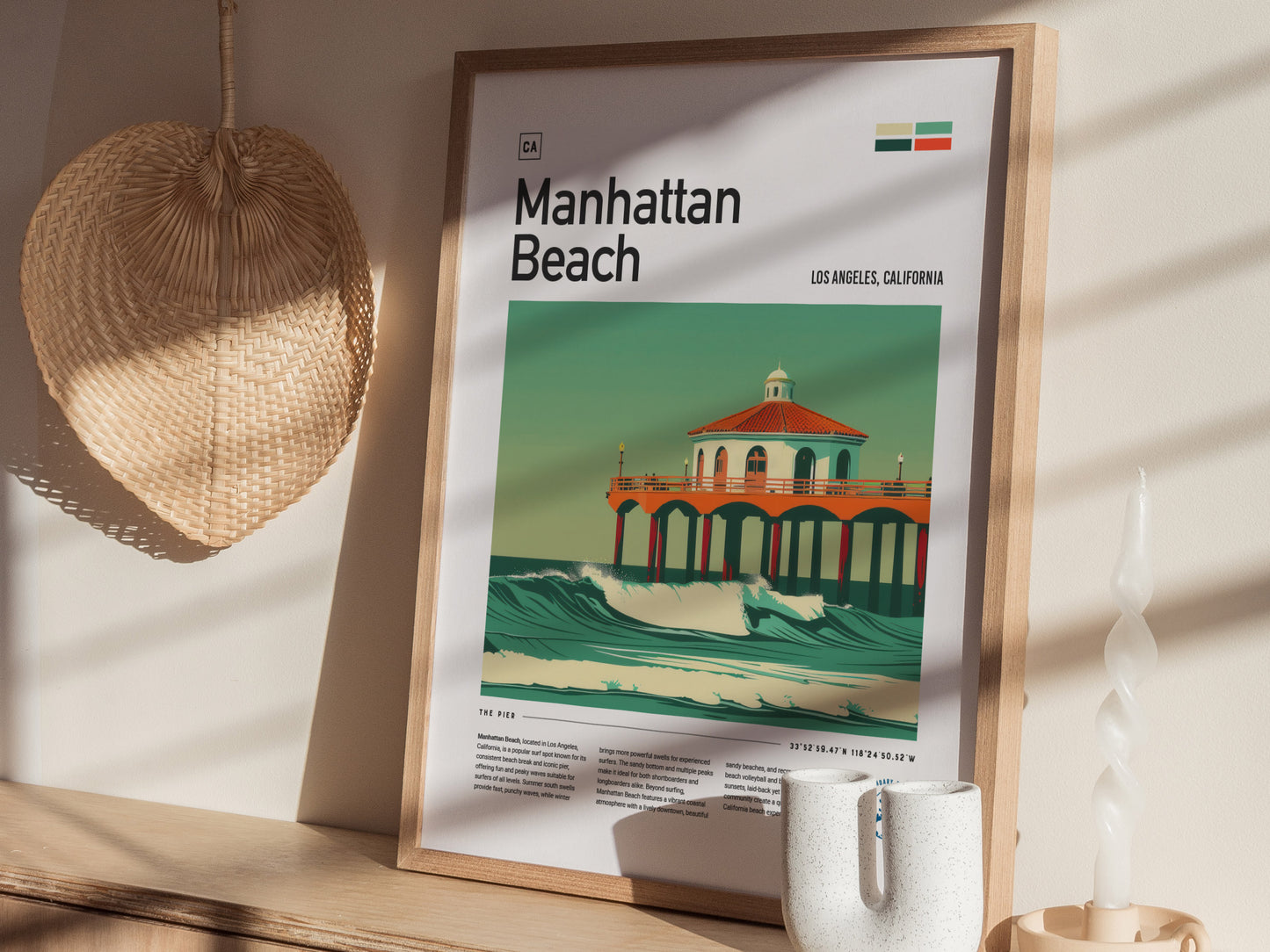 Manhattan Beach Pier Surf Spot Poster | California Surf Wall Art