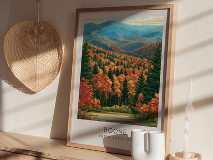 Boone Matte Border Poster | North Carolina Travel Wall Art — styled in a modern interior