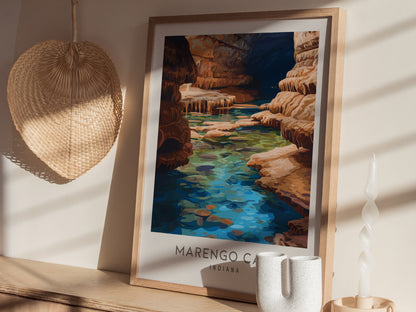 Marengo Cave Matte Border Poster | Indiana Travel Wall Art — styled in a modern interior