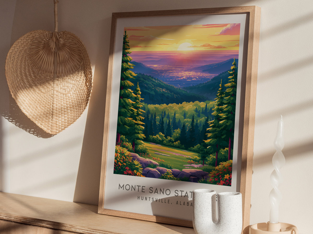 Monte Sano State Park Matte Border Poster | Huntsville, Alabama Travel Wall Art — styled in a modern interior