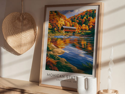 Mohican State Park Matte Border Poster | Loudonville, Ohio Destination Print — styled in a modern interior