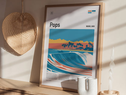 Populars, Hawaii Poster | Golden Hour Surf Break Wall Art — styled in a modern interior