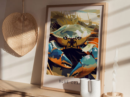 Blue Crab, Callinectes sapidus Poster | Coastal Wildlife Wall Art — styled in a modern interior