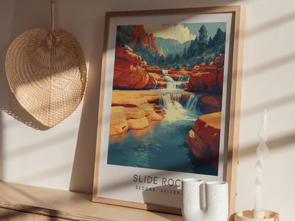 Slide Rock Matte Border Poster | Sedona, Arizona Travel Wall Art — styled in a modern interior