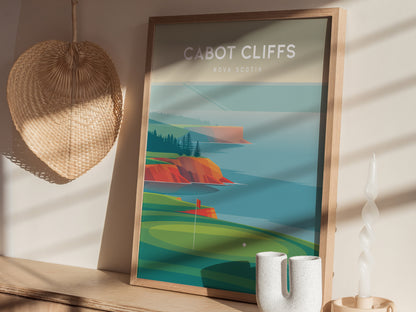 Cabot Cliffs, Nova Scotia Poster | Dramatic Links Golf Course Print Wall Art — styled in a modern interior