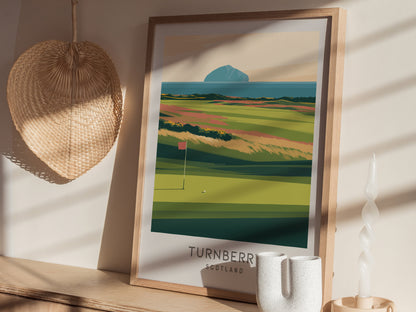 Turnberry Matte Border Poster | Scotland Travel Wall Art — styled in a modern interior