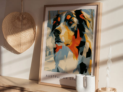 Australian Shepherd Poster | Loyal Companion Bold Portrait Wall Art — styled in a modern interior