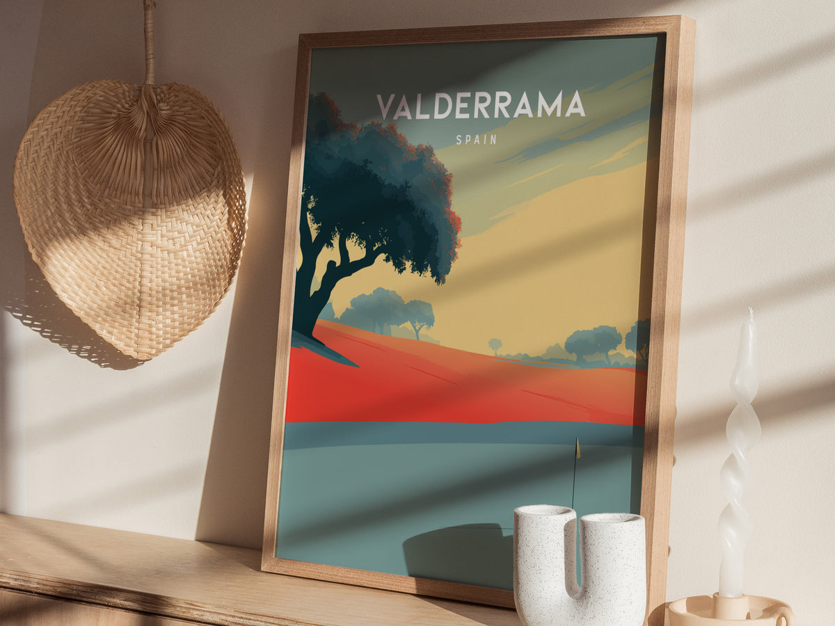 Valderrama, Spain Poster | Sunlit Fairways & Clubhouse Golf Wall Art — styled in a modern interior