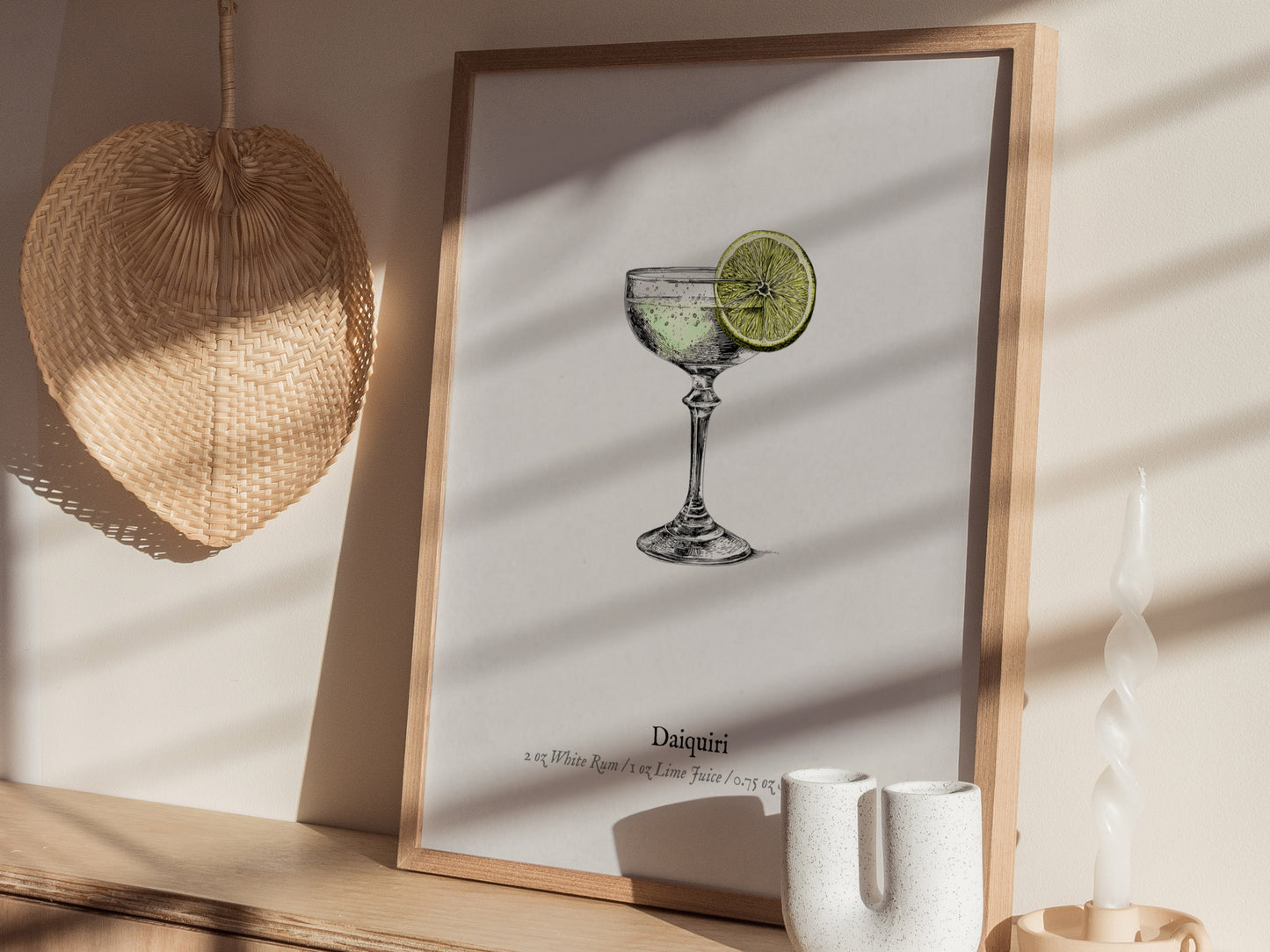 Daiquiri Poster | Vintage Cocktail Scientific Illustration Wall Art — styled in a modern interior