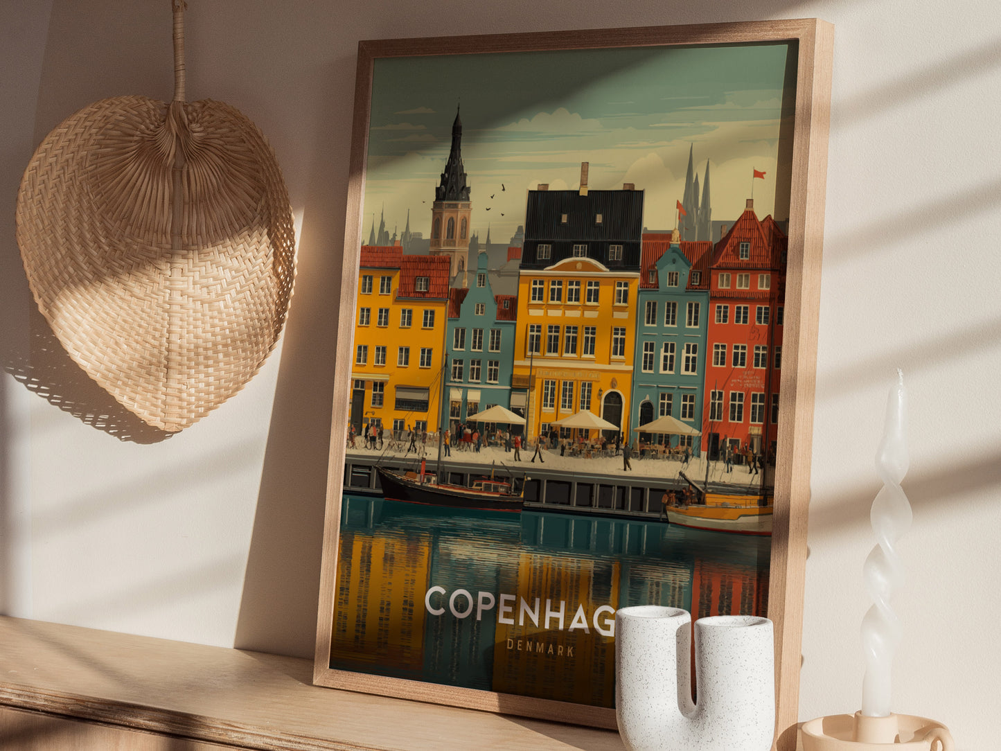 Copenhagen Denmark Poster | Nyhavn Harbor Wall Art | Framed or Unframed