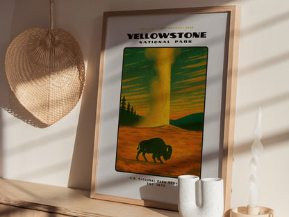 Yellowstone National Park Poster | Vintage WPA-Style Travel Art Print | Retro National Park Wall Decor | Framed or Unframed