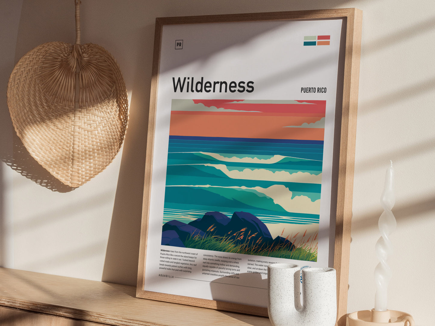 Wilderness, Puerto Rico Poster | Tropical Surf Paradise Wall Art — styled in a modern interior