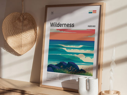 Wilderness, Puerto Rico Poster | Tropical Surf Paradise Wall Art — styled in a modern interior