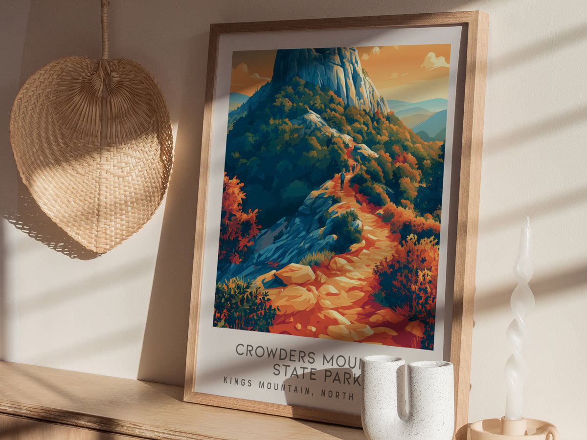 Crowders Mountain State Park Matte Border Poster | Kings Mountain, North Carolina Destination Print — styled in a modern inte