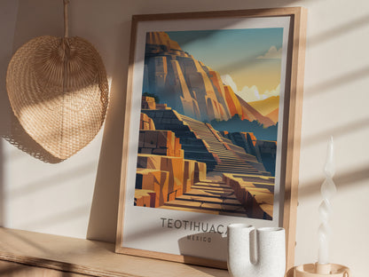 Teotihuacán Matte Border Poster | Mexico Travel Wall Art — styled in a modern interior