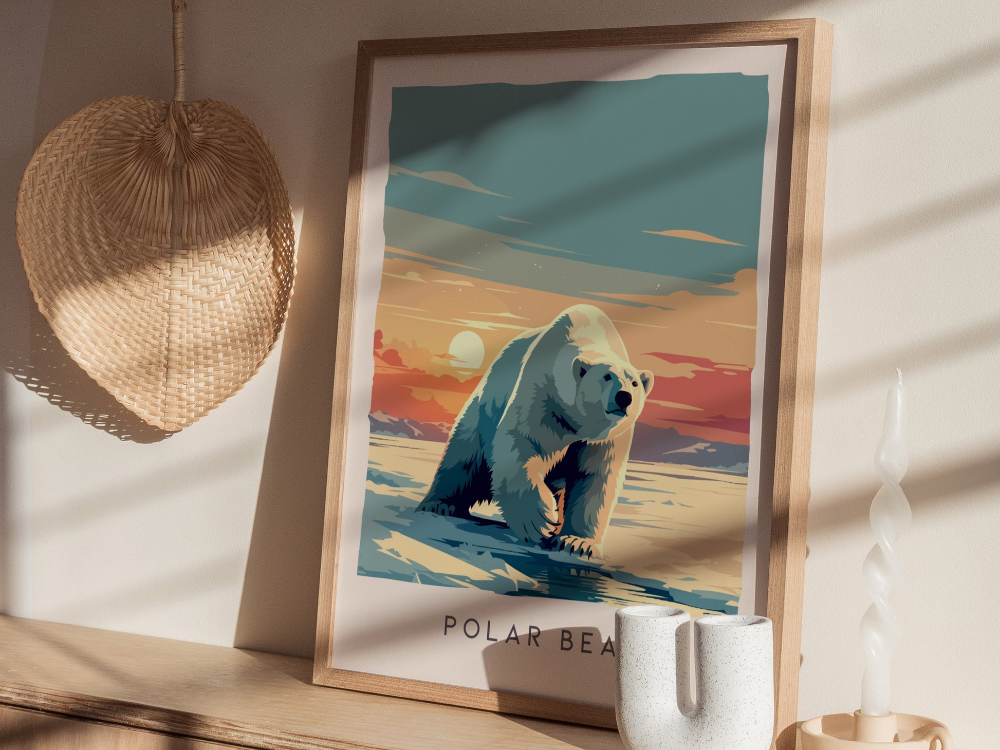 Polar Bear, Arctic Wildlife Poster | Majestic Ice Kingdom Explorer Wall Art — styled in a modern interior