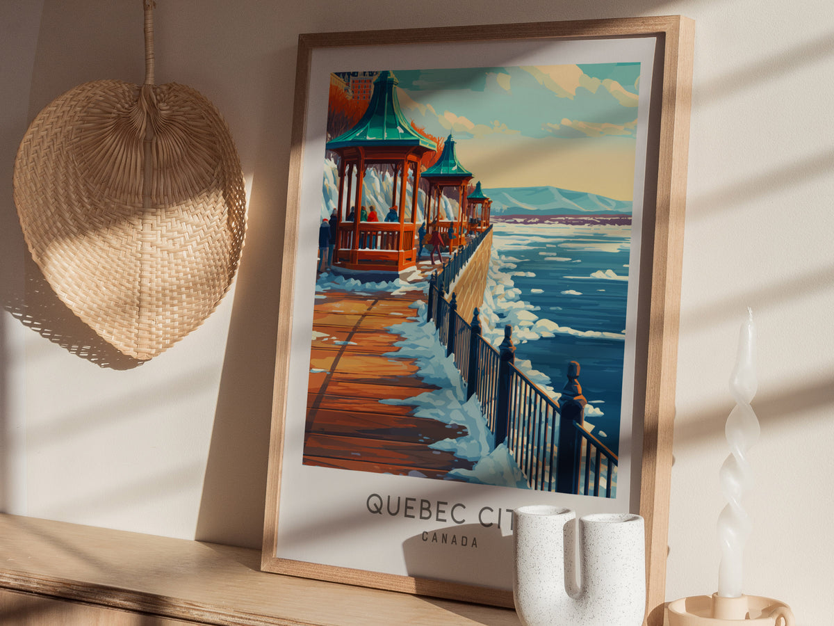 Quebec City Matte Border Poster | Canada Destination Print Travel Wall Art — styled in a modern interior