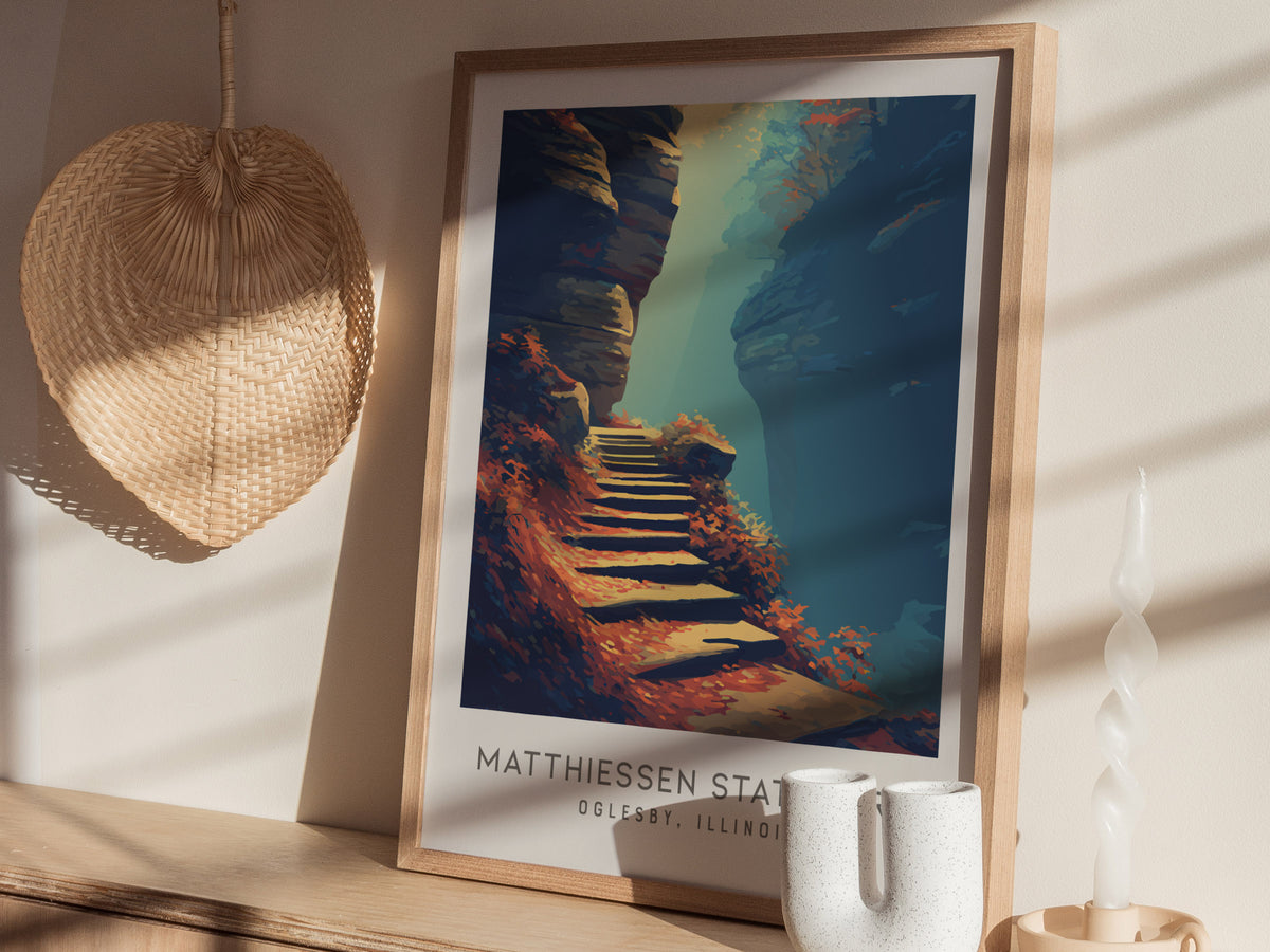 Matthiessen State Park Matte Border Poster | Oglesby, Illinois Destination Print Travel Wall Art — styled in a modern interio