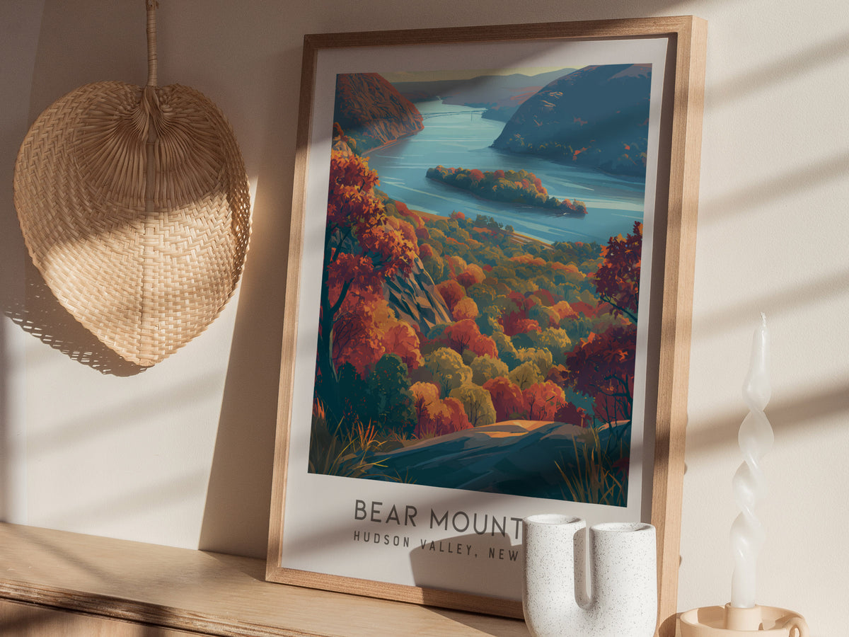 Bear Mountain Matte Border Poster | Hudson Valley, New York Destination Print — styled in a modern interior