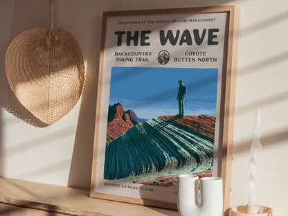 The Wave, Coyote Buttes North Poster | Hiker Gift | Backcountry Trail Wall Art — styled in a modern interior