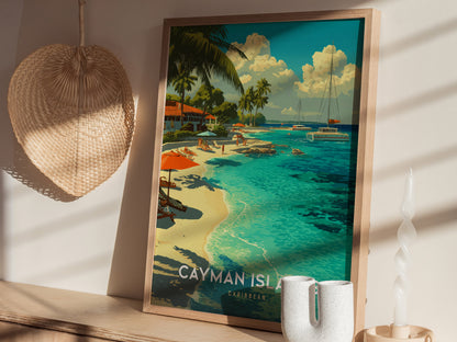 Cayman Islands Poster | Caribbean Beach Tropical Travel Print Wall Art | Framed or Unframed