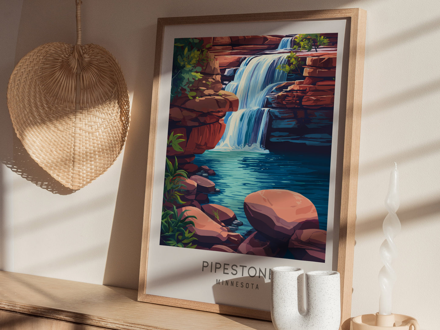 Pipestone Matte Border Poster | Minnesota Travel Wall Art — styled in a modern interior