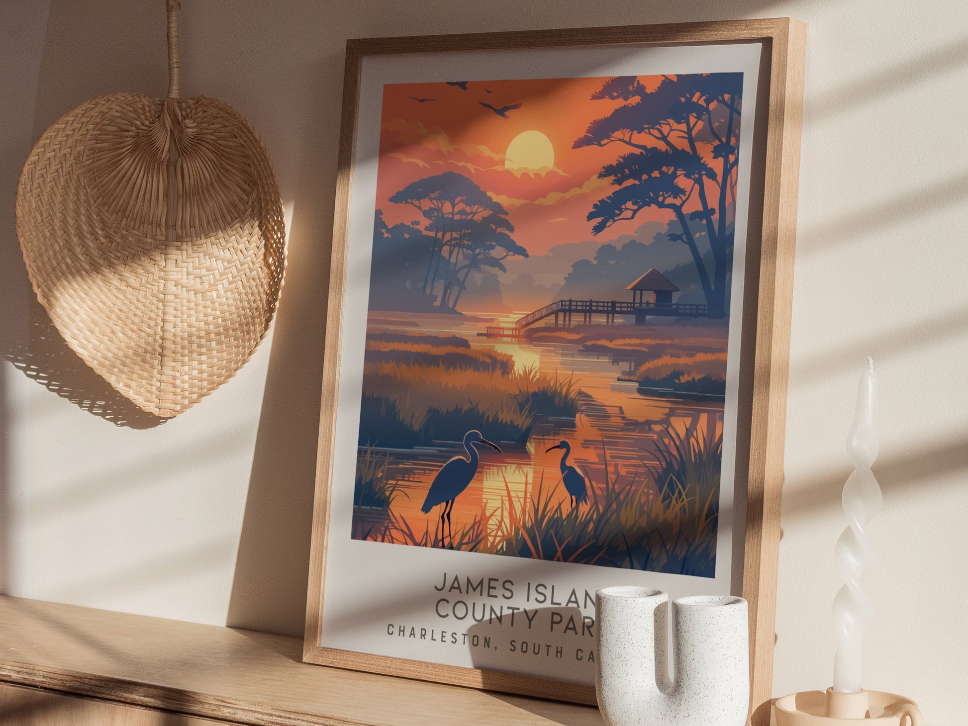 James Island County Park Matte Border Poster | Charleston, South Carolina Beach House Decor — styled in a modern interior