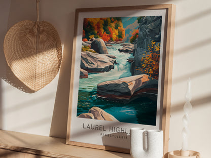 Laurel Highlands Matte Border Poster | Pennsylvania Destination Print Travel Wall Art — styled in a modern interior