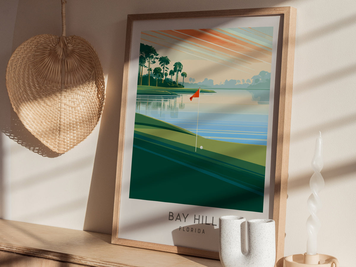 Bay Hill Matte Border Poster | Florida Travel Wall Art — styled in a modern interior