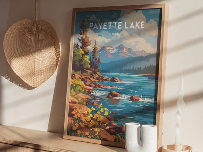 Payette Lake, Idaho Poster | Mountain Lake Destination Print Wall Art — styled in a modern interior