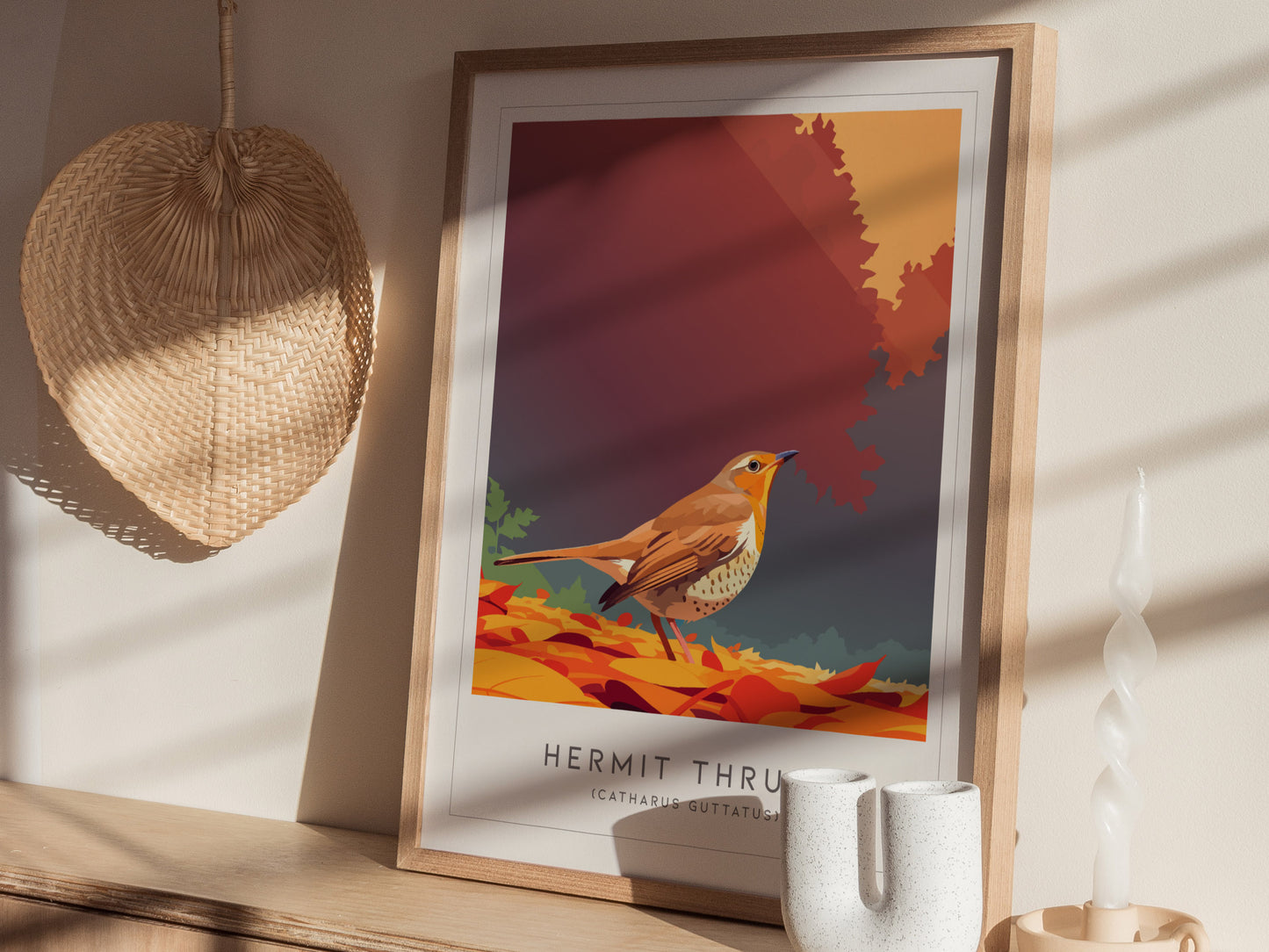 Hermit Thrush Poster | Woodland Songbird Forest Art Wall Art — styled in a modern interior