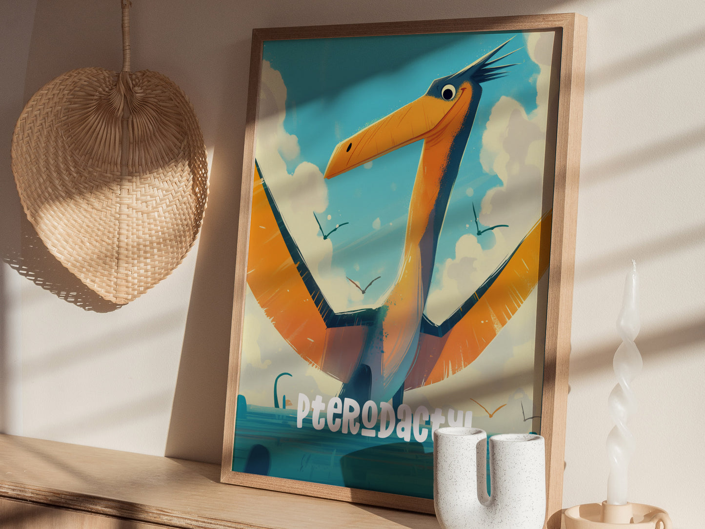 Pterodactyl Poster | Dinosaur Kids Room Wall Art | Nursery Dino Print