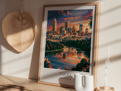 Tulsa Matte Border Poster | Oklahoma Destination Print Travel Wall Art — styled in a modern interior