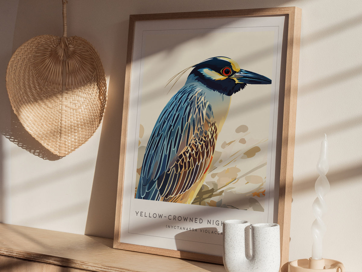 Yellow-crowned Night Heron, Nyctanassa violacea Poster | Elegant Wading Bird Wall Art — styled in a modern interior