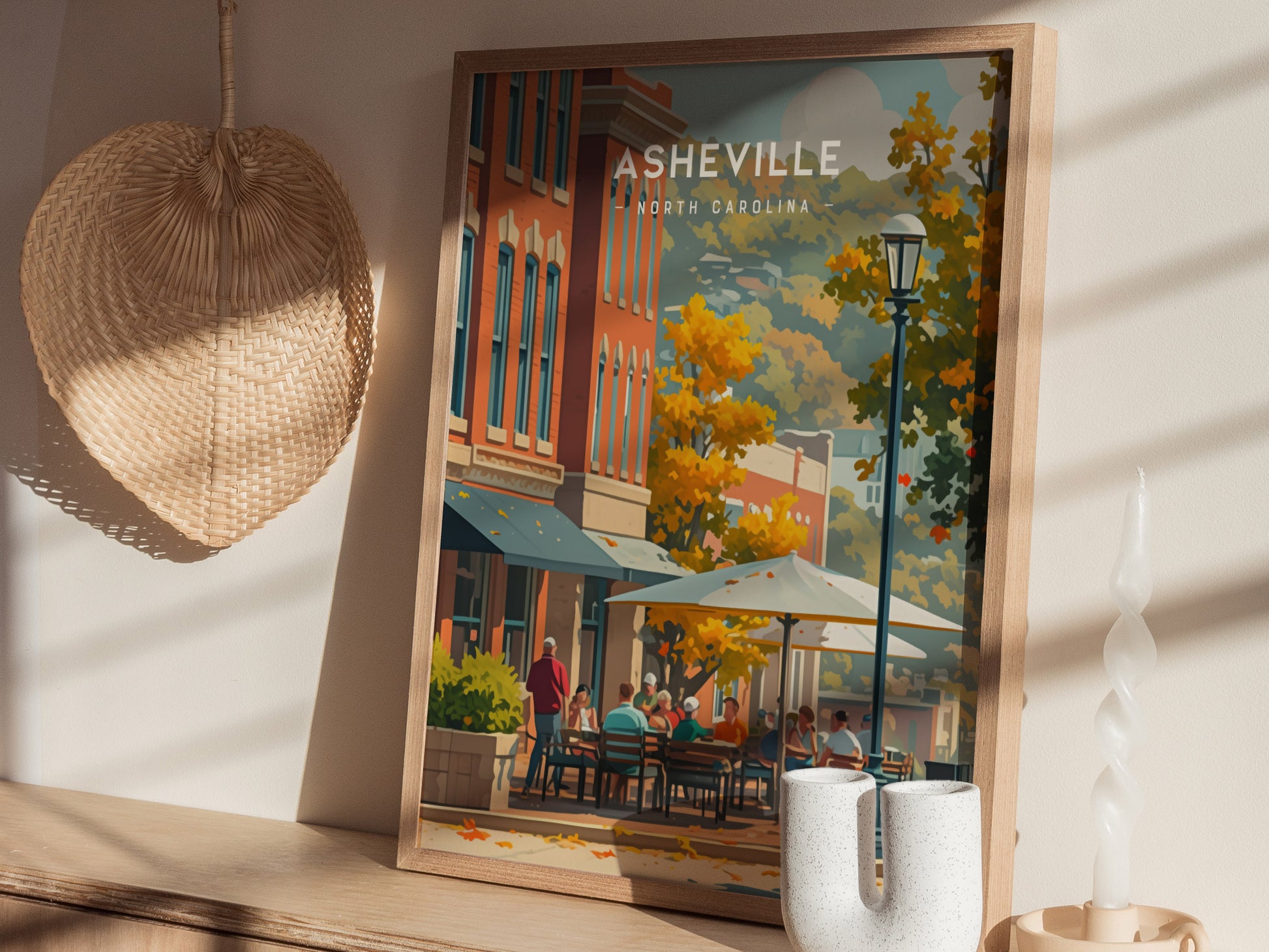 Asheville Downtown Poster | North Carolina Travel Print Wall Art | Framed or Unframed