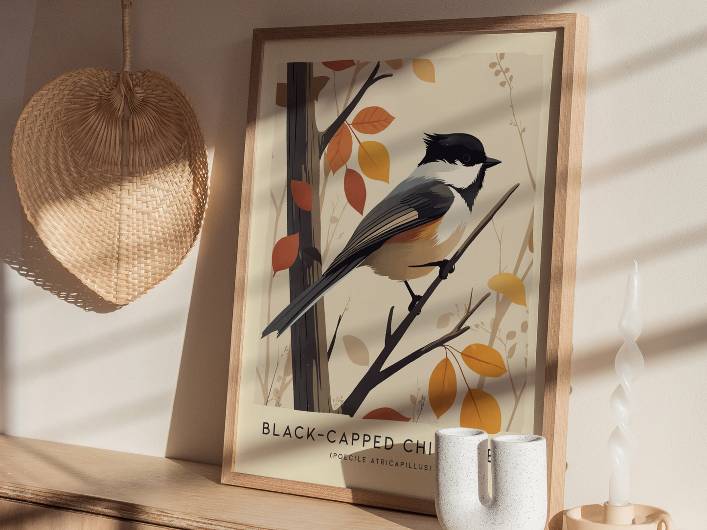 Black-Capped Chickadee Audubon Print | Modern Bird Lover Wall Art | Framed of Unframed
