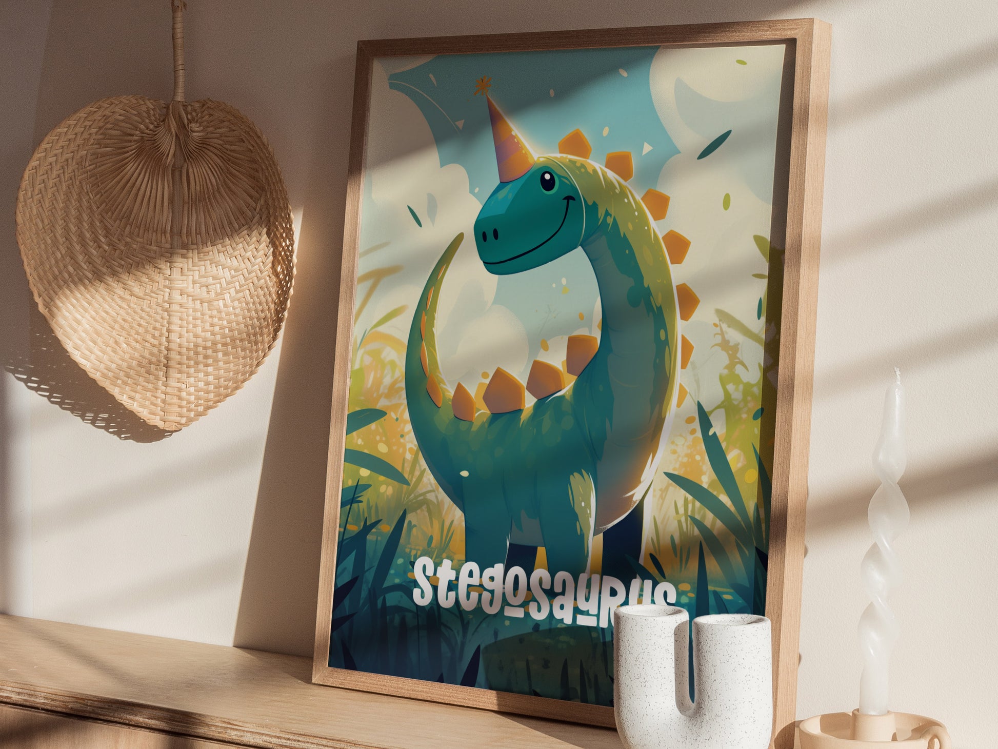 Stegosaurus Poster | Kids Dinosaur Room Art | Nursery Birthday Party Gift